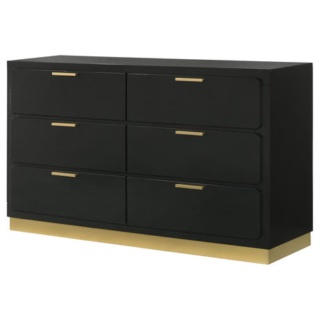 Caraway 6-Drawer Bedroom Dresser Black close-up of handle