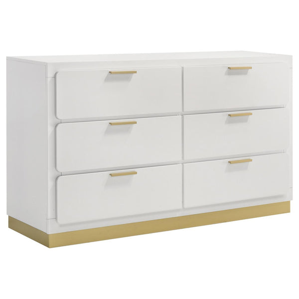 Caraway 6-Drawer White Bedroom Dresser front view with six drawers