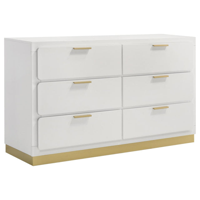Caraway 6-Drawer White Bedroom Dresser front view with six drawers