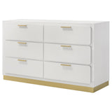 Top view of Caraway 6-Drawer White Bedroom Dresser showcasing smooth white finish