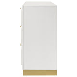 Open drawer displaying smooth metal glides on Caraway dresser