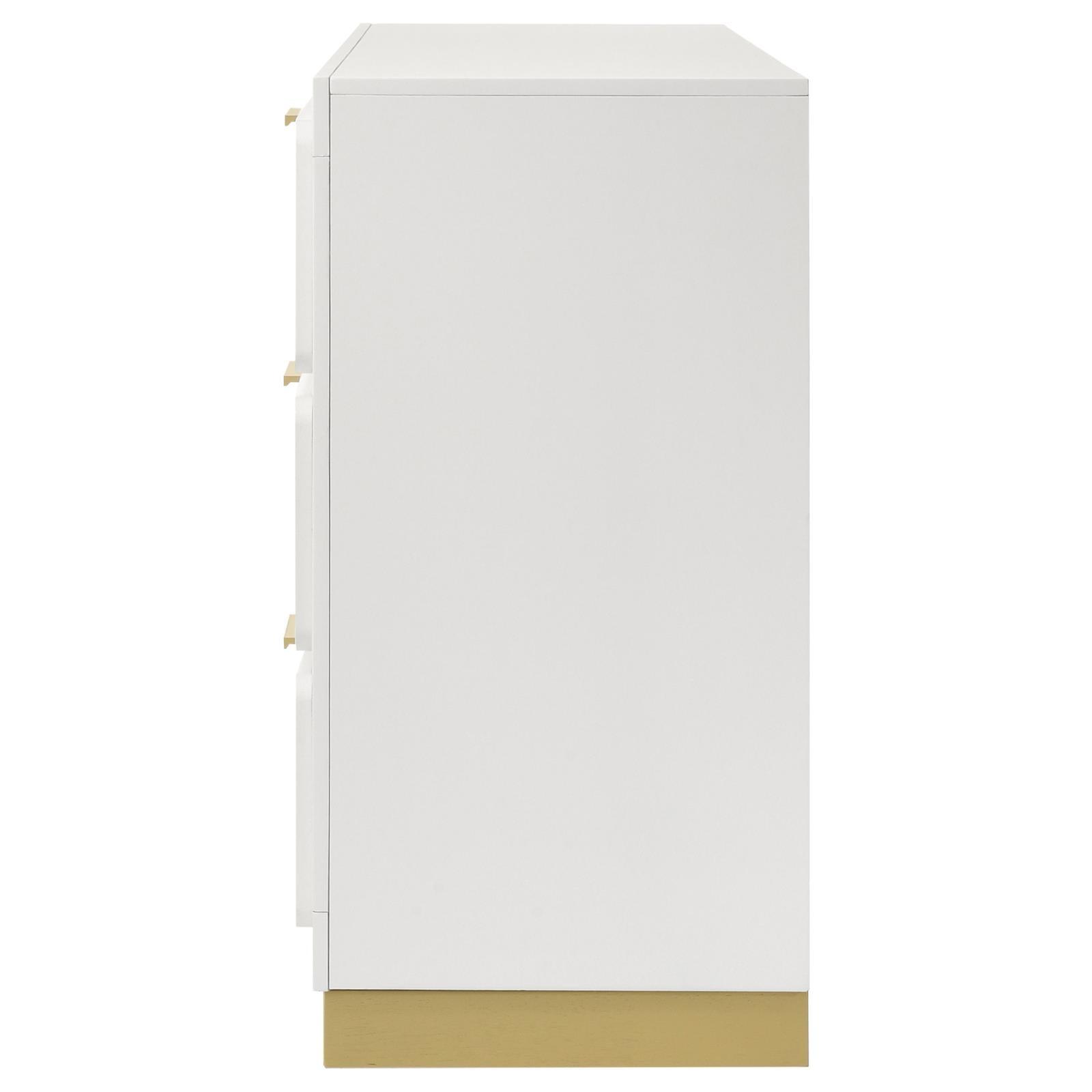 Open drawer displaying smooth metal glides on Caraway dresser