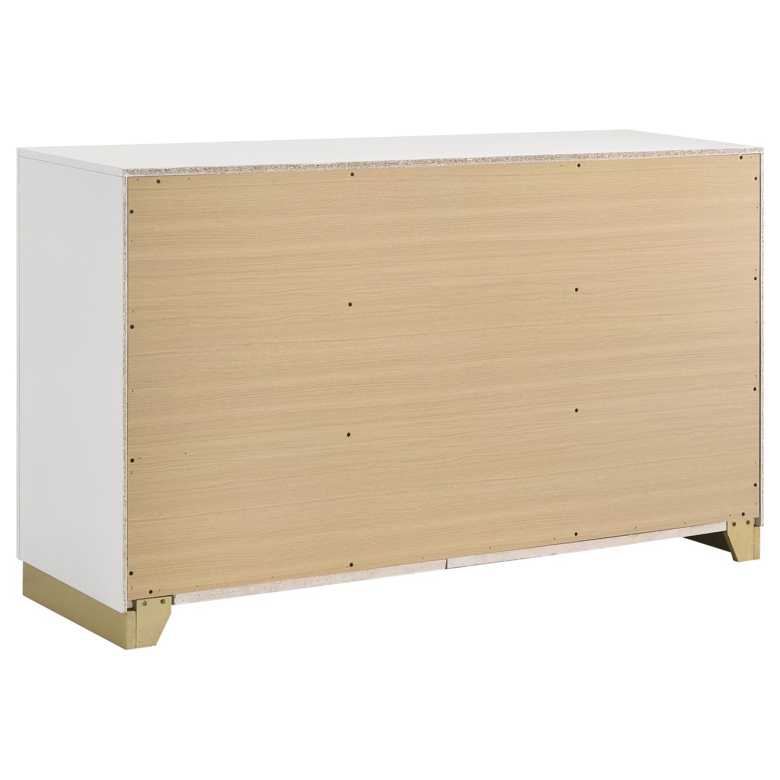 Plastic pull handle detail on Caraway White Bedroom Dresser