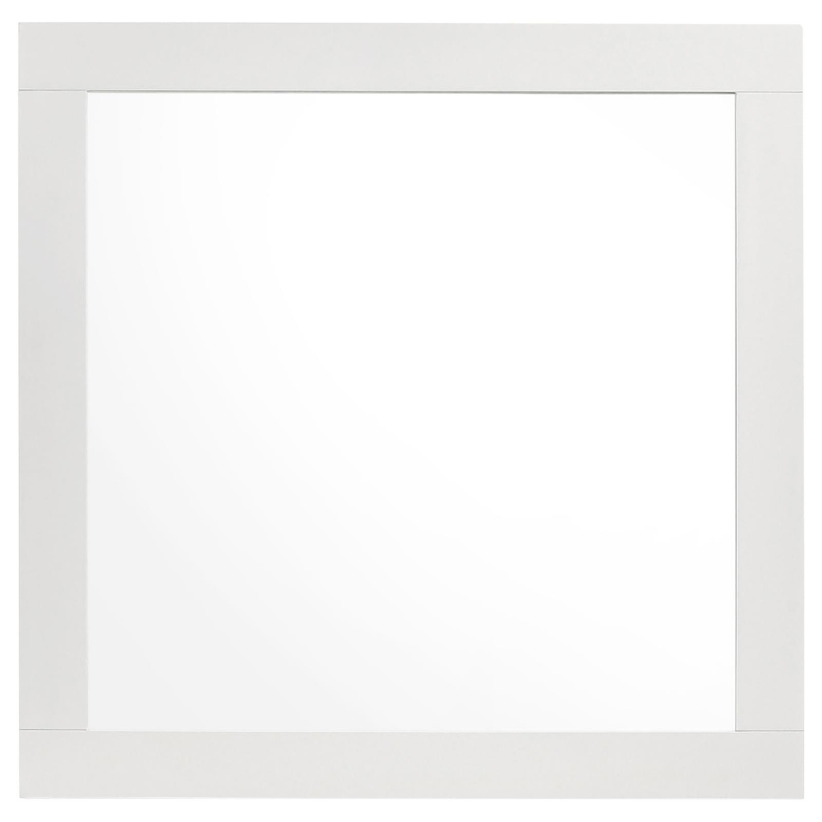 Close-up of white wood frame on dresser mirror