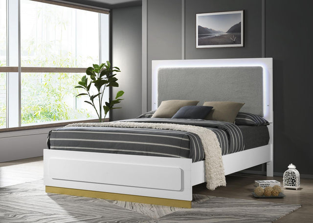 Caraway Eastern King Bed white and grey with LED headboard front view