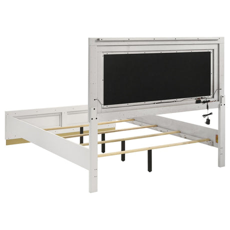 Caraway Queen Bed with LED Headboard White and Grey LED lighting detail