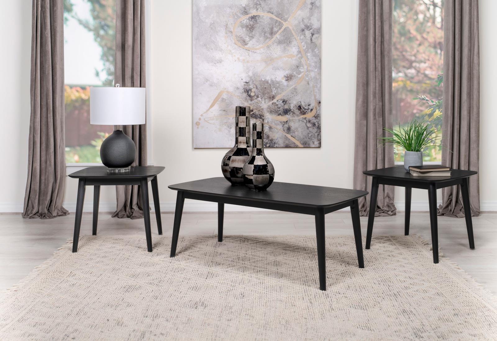 Carey 3-piece occasional set black ash wood coffee table top view