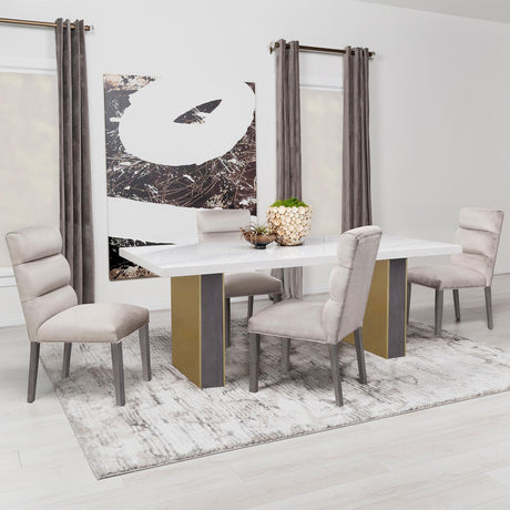 Carla Rectangular Dining Table With Cultured Carrara Marble Top White And Gold 106651 - Ella Furniture