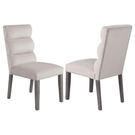 Carla Upholstered Dining Side Chair Stone, front angled view