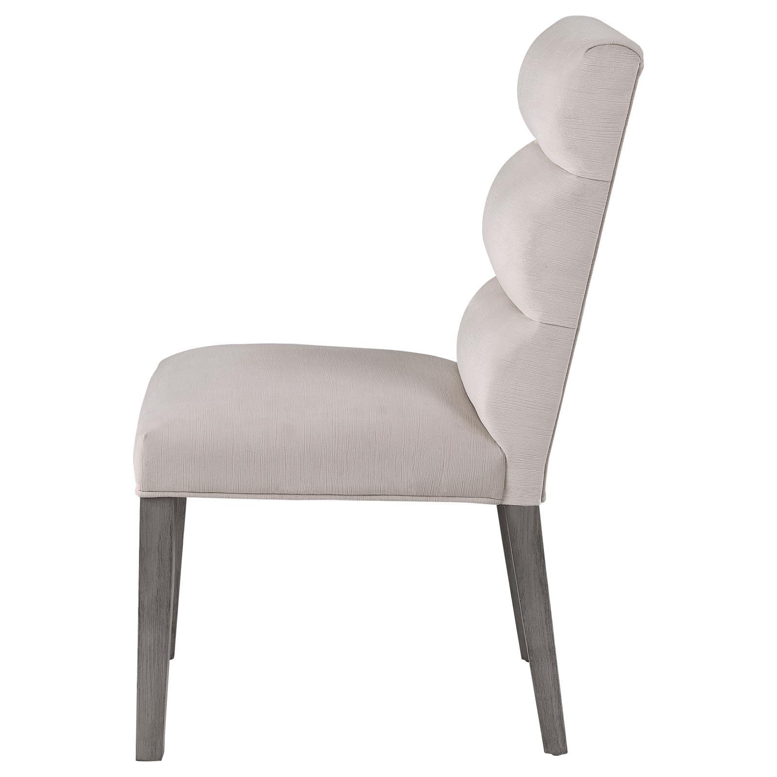 View of chair legs with cool gray finish