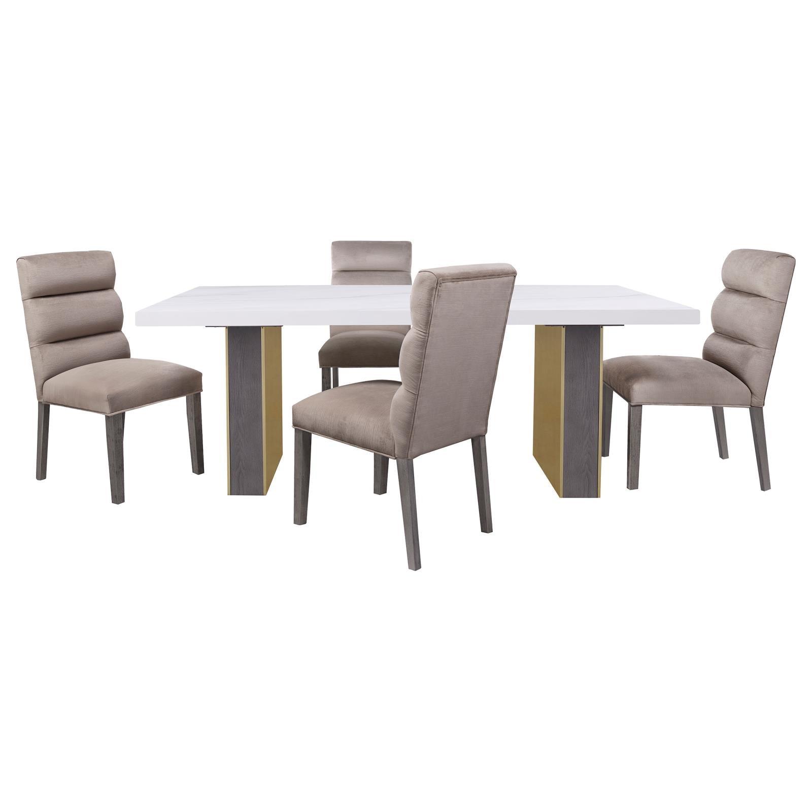 Carla Upholstered Dining Side Chairs Stone Gray front view