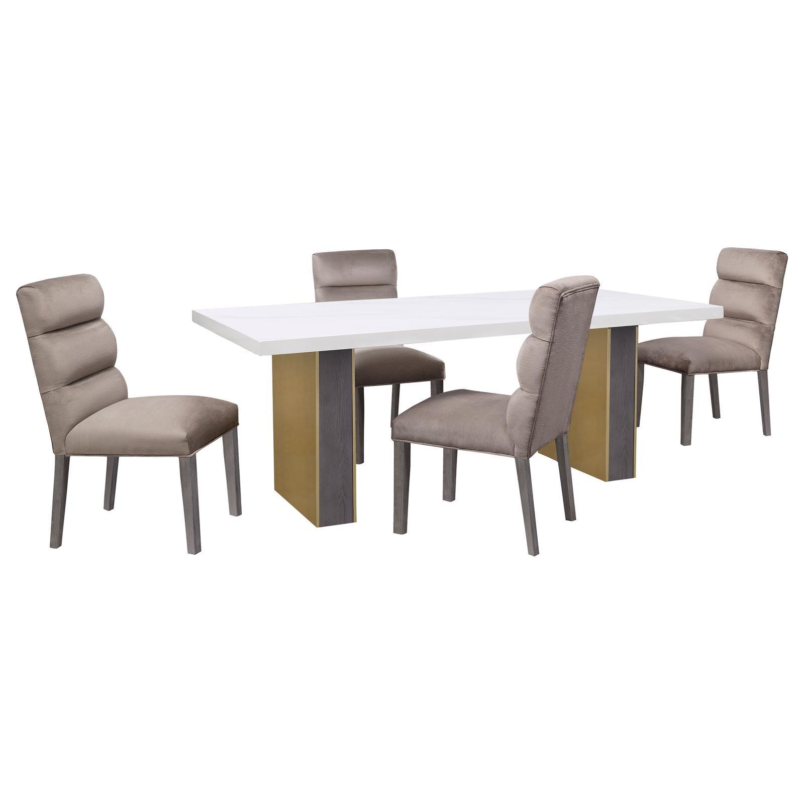 Carla Upholstered Dining Side Chairs Stone Gray front view