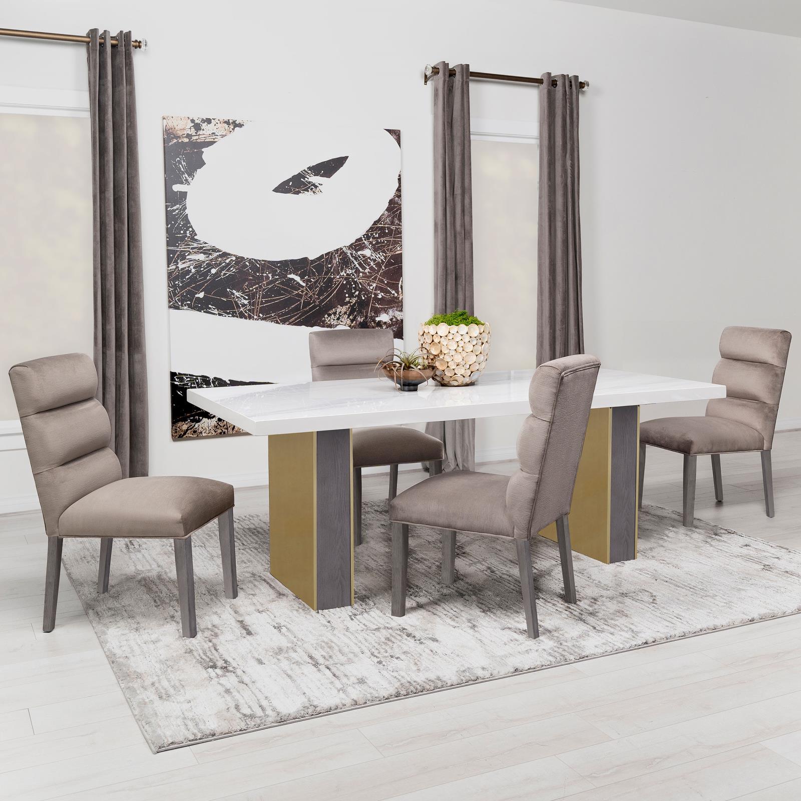Carla Upholstered Dining Side Chairs Stone Gray front view