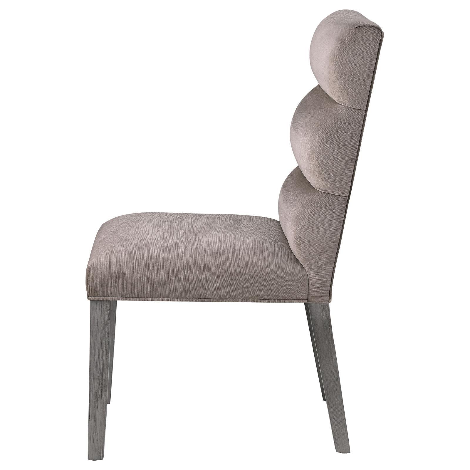 Carla Upholstered Dining Side Chairs Stone Gray side profile