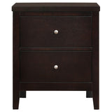 Side perspective of Carlton upholstered panel bed in cappuccino