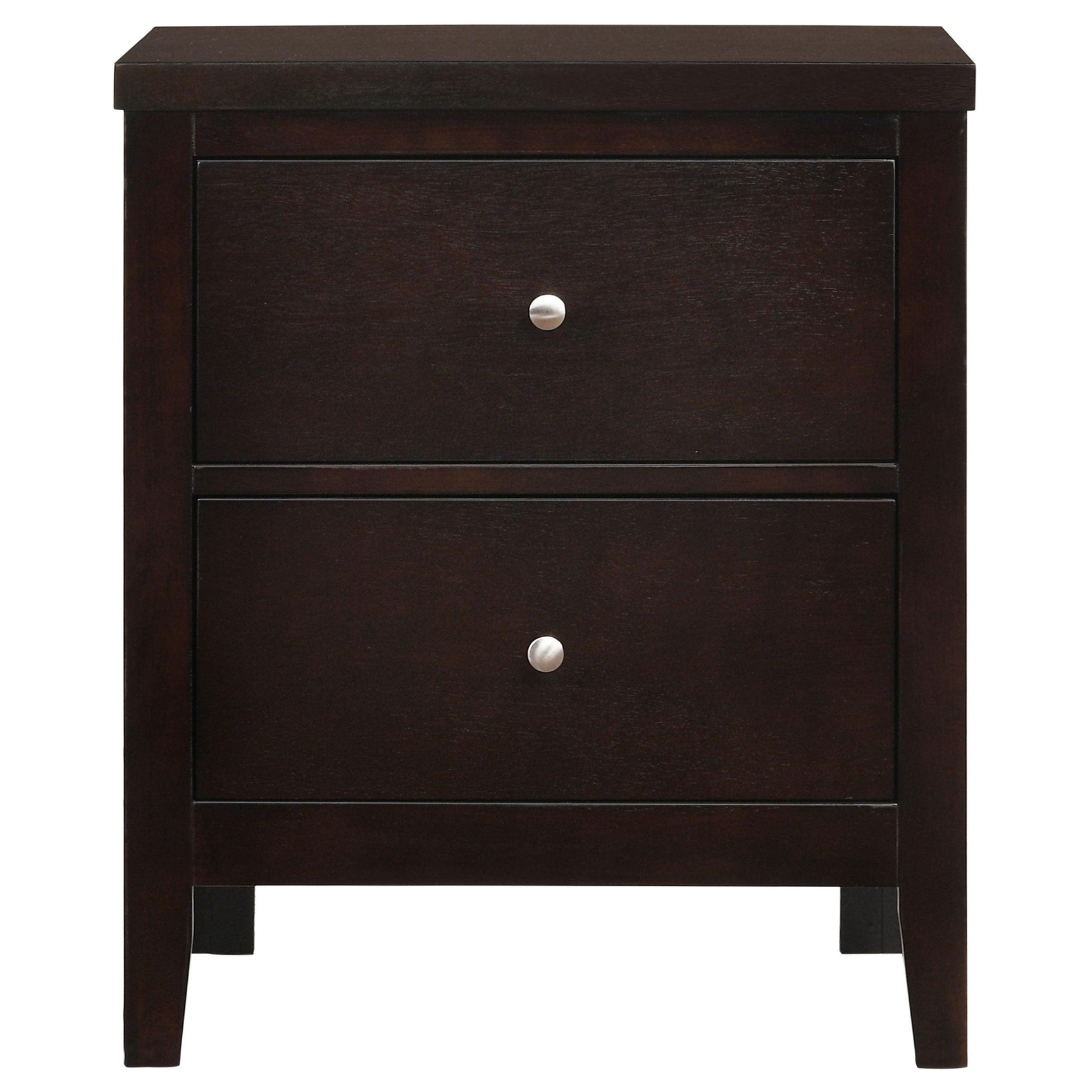 Side perspective of Carlton upholstered panel bed in cappuccino