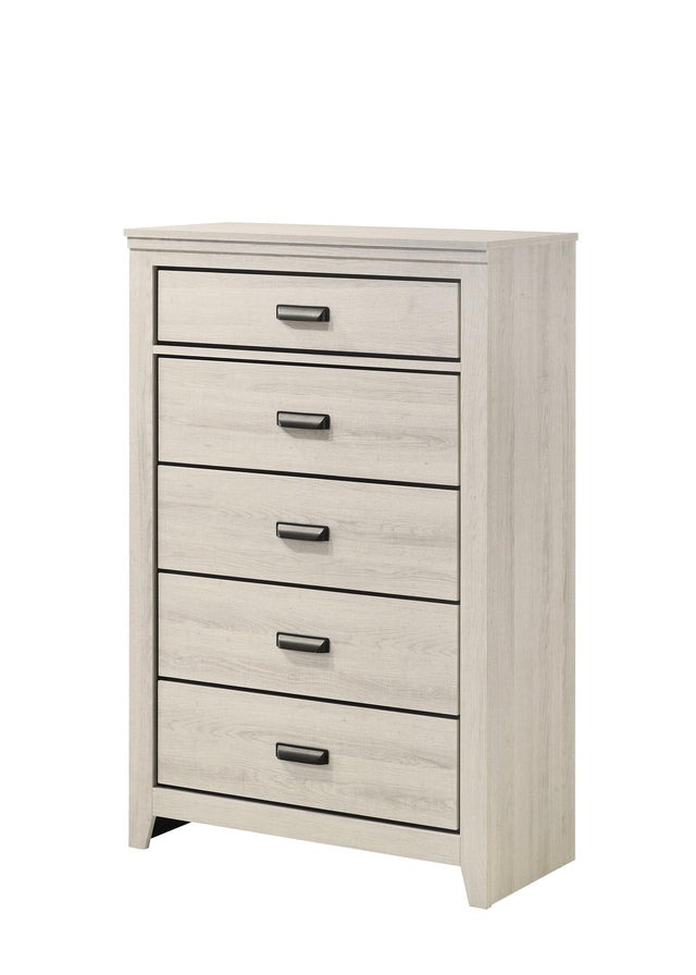 Carter White Modern Contemporary Solid Wood And Veneers 5-Drawers Chest - Ella Furniture