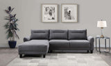 Side view of Caspian grey upholstered sectional sofa