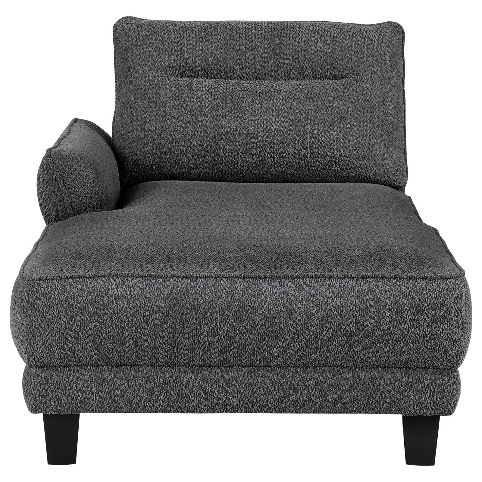 Side profile of grey upholstered sectional sofa
