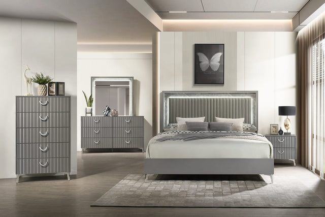 Cassandra High Gloss Grey Bedroom Set with LED Lighting from Decor Furniture