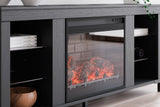 Cayberry Black 60 inch TV stand with electric fireplace front view