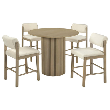 Hamlyn 5-piece Round Wood Counter Height Dining Set Cream and Natural Oak — product image 2