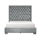 Jacklyn Gray tufted upholstered queen panel bed angle view
