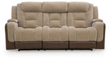 Mixed Motion Brownstone Chenille / Faux Leather Power Reclining Sofa — front view