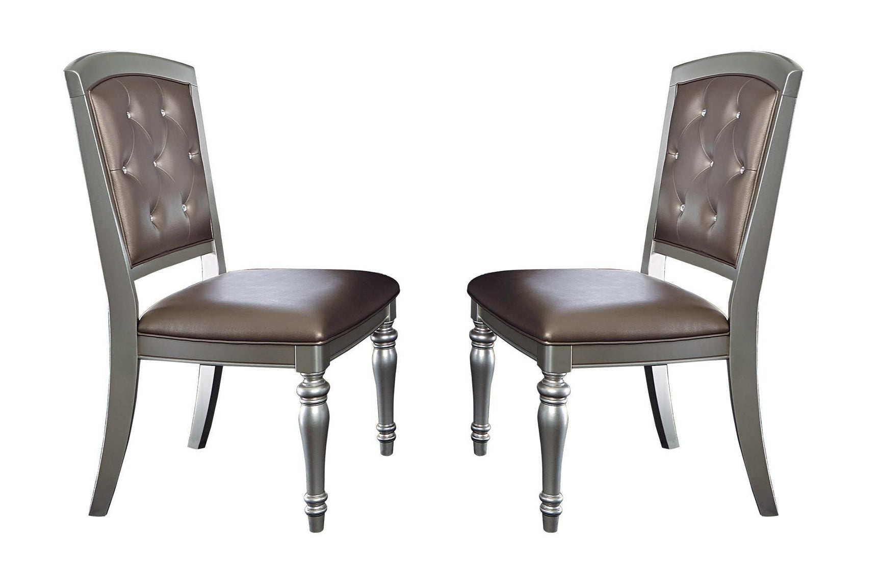 Room view of Orsina Pearl Dining Room Set with faux leather seating