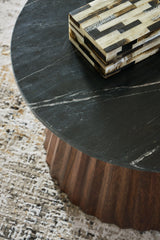 Close-up of Ceilby coffee table's black marble surface