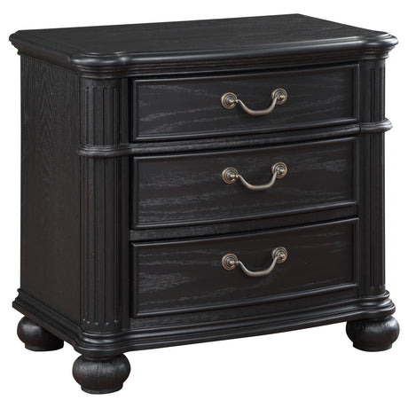 Celina black 3-drawer nightstand angle view showing drawers
