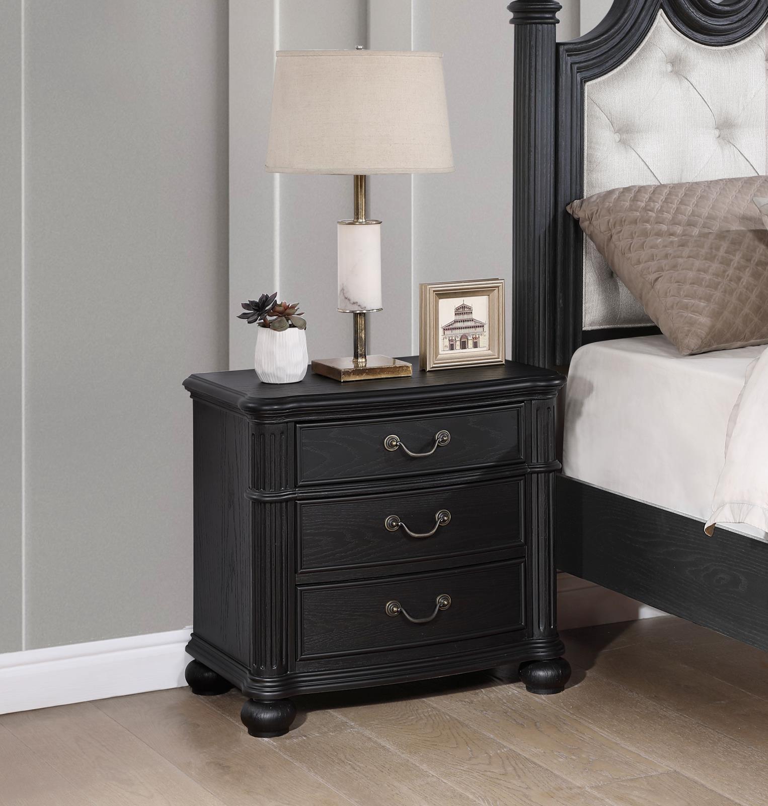 Celina nightstand top drawer open with felt lining visible