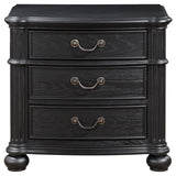 Three drawers closed on Celina black nightstand