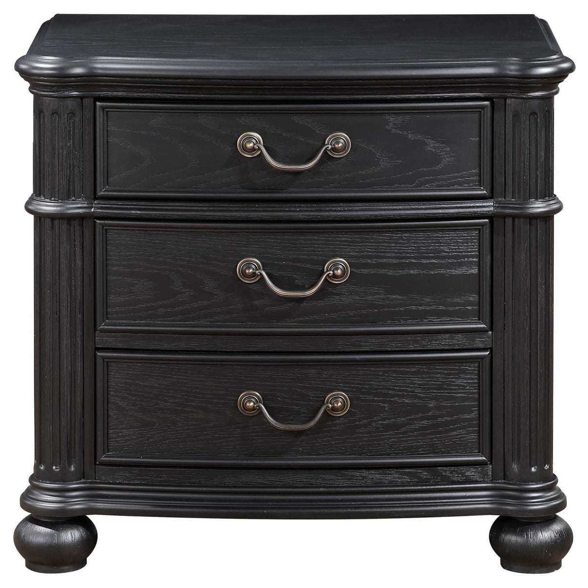 Three drawers closed on Celina black nightstand