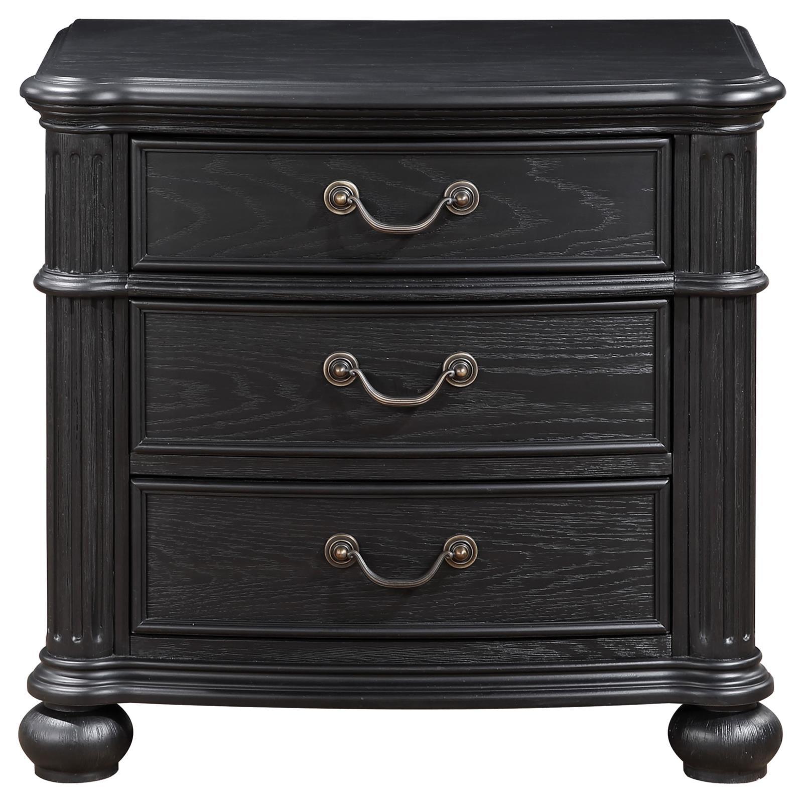 Three drawers closed on Celina black nightstand