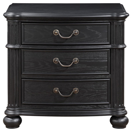 Three drawers closed on Celina black nightstand