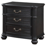Side view of Celina black wood nightstand