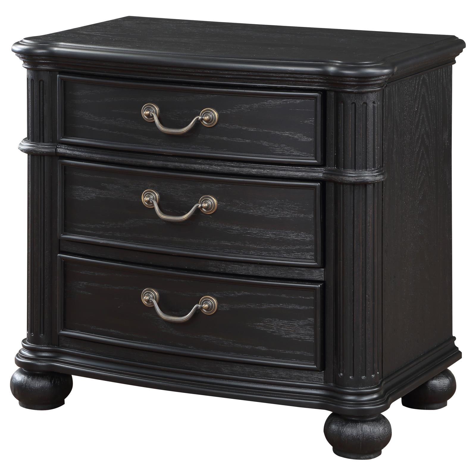 Side view of Celina black wood nightstand