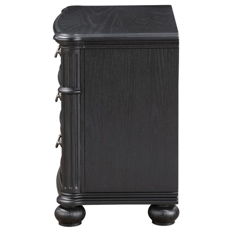 Close-up of bail hardware on Celina nightstand drawer