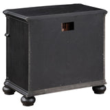 Detail of metal extension drawer glides on Celina nightstand