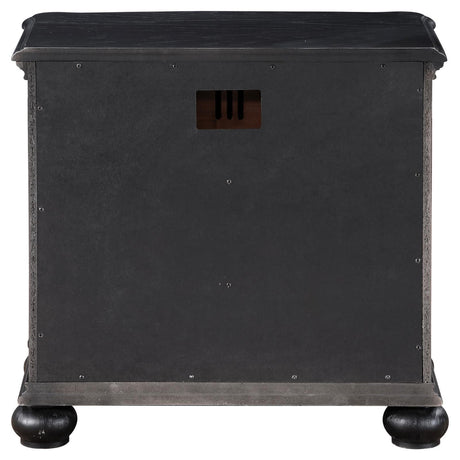 Rear view showing cable management grooves on Celina nightstand