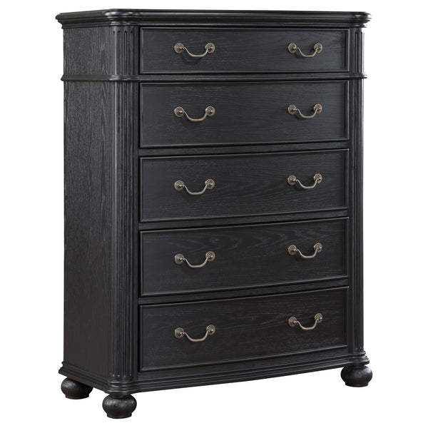 Celina 5-Drawer Bedroom Chest Black angled front view