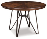 Centiar Two-Tone Brown Round Dining Room Set room view with dining setup