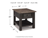 Tyler Grayish Brown Black Creek 2 End Tables — dimension illustration