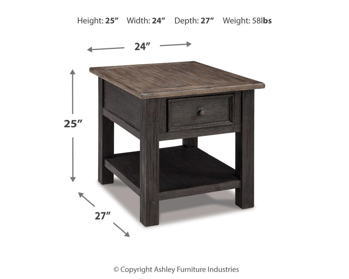 Tyler Grayish Brown Black Creek 2 End Tables — dimension illustration