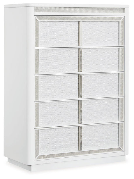 Close-up of rhinestone-framed drawer fronts on Chalanna chest