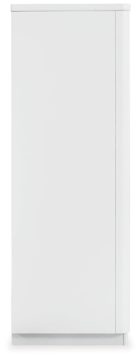 Top drawer lined interior of Chalanna chest in white lacquer finish