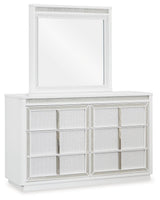Close-up of rhinestone framed drawers on Chalanna white dresser