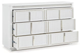 Side angle view of Chalanna White Dresser with white lacquer finish