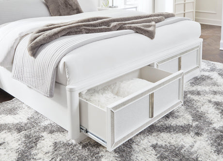 Rhinestone framed drawer front on king storage bed
